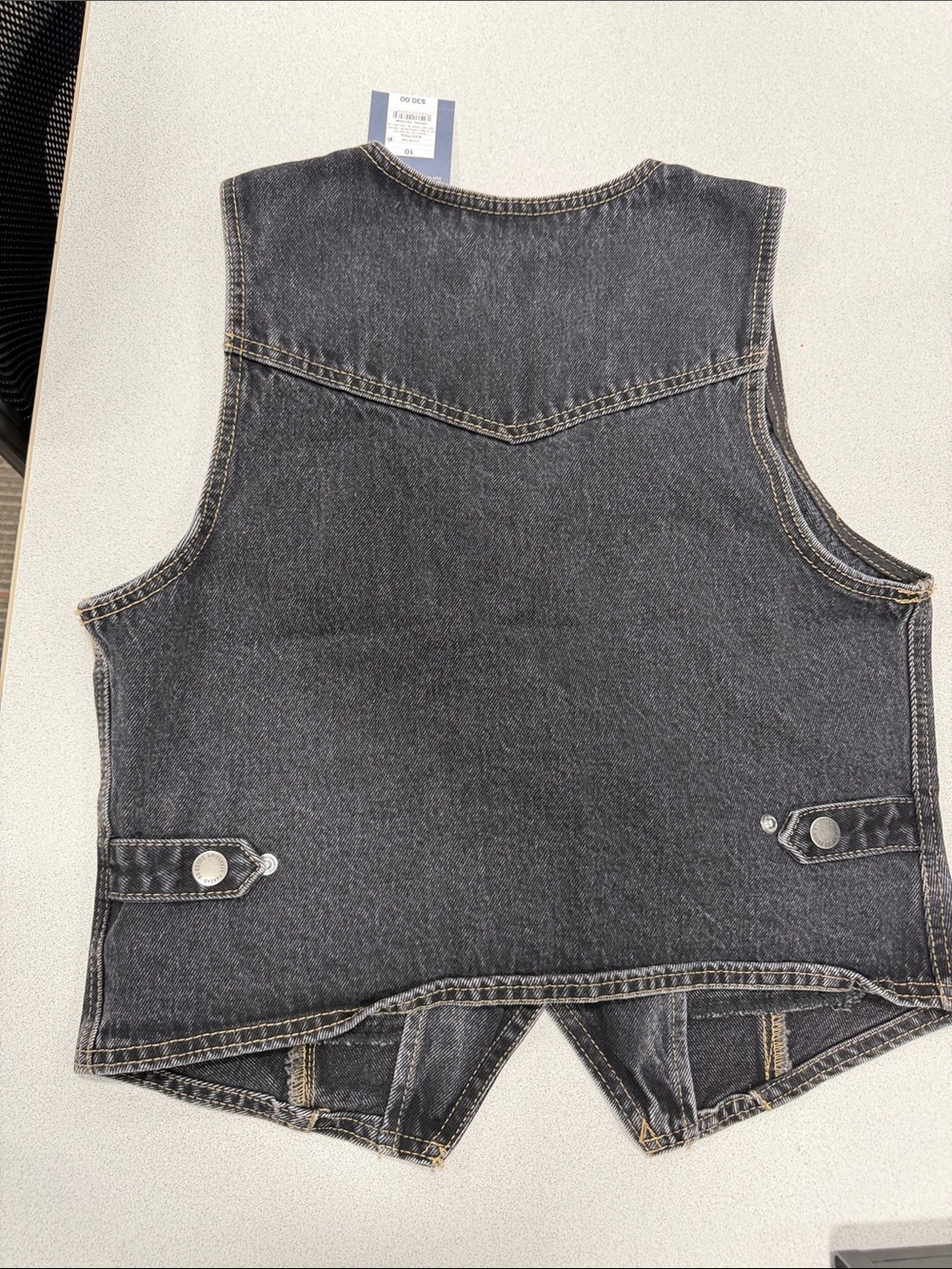 Vintage Black Denim Button Vest - Picture 2 of 2